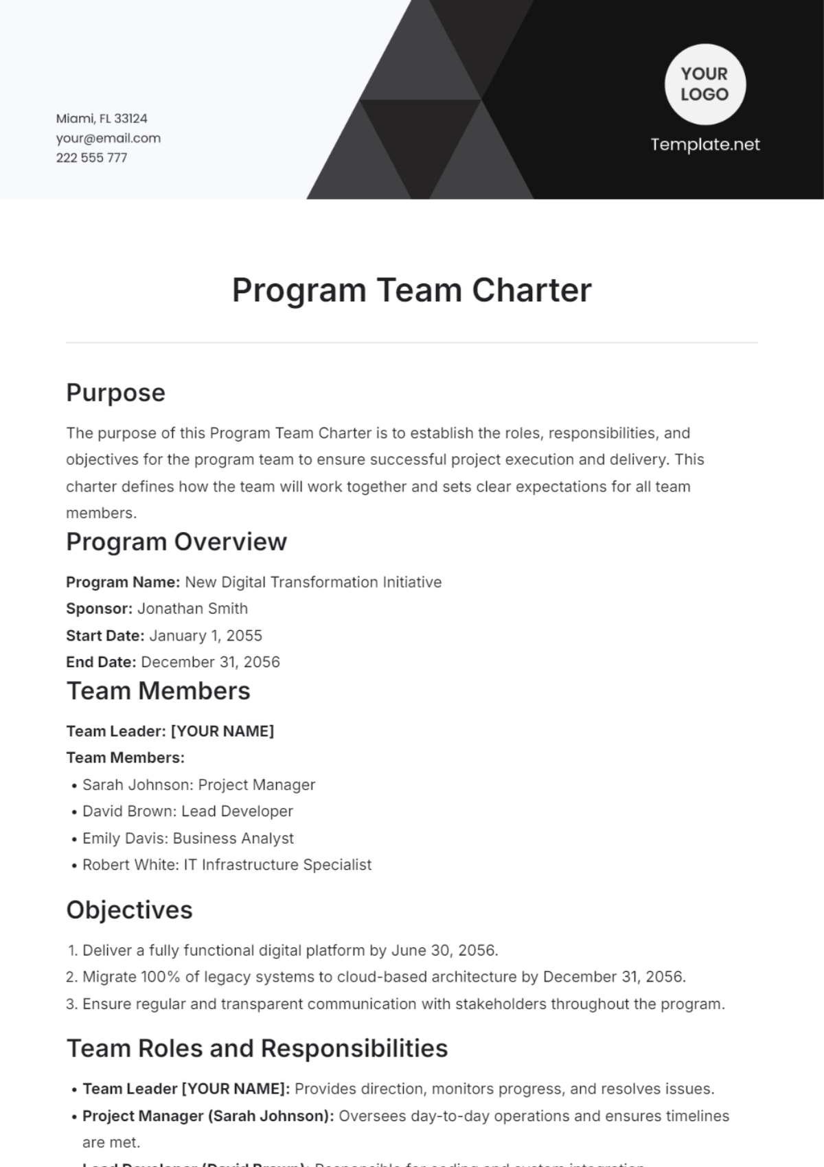 Program Team Charter Template