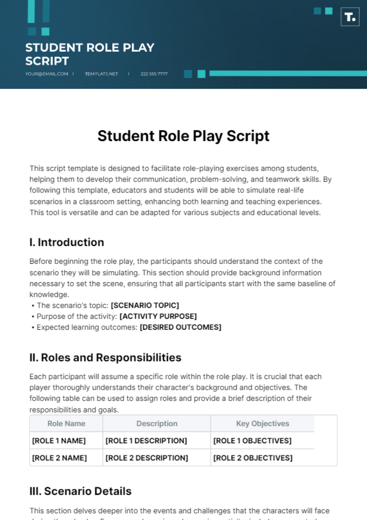 Student Role Play Script Template