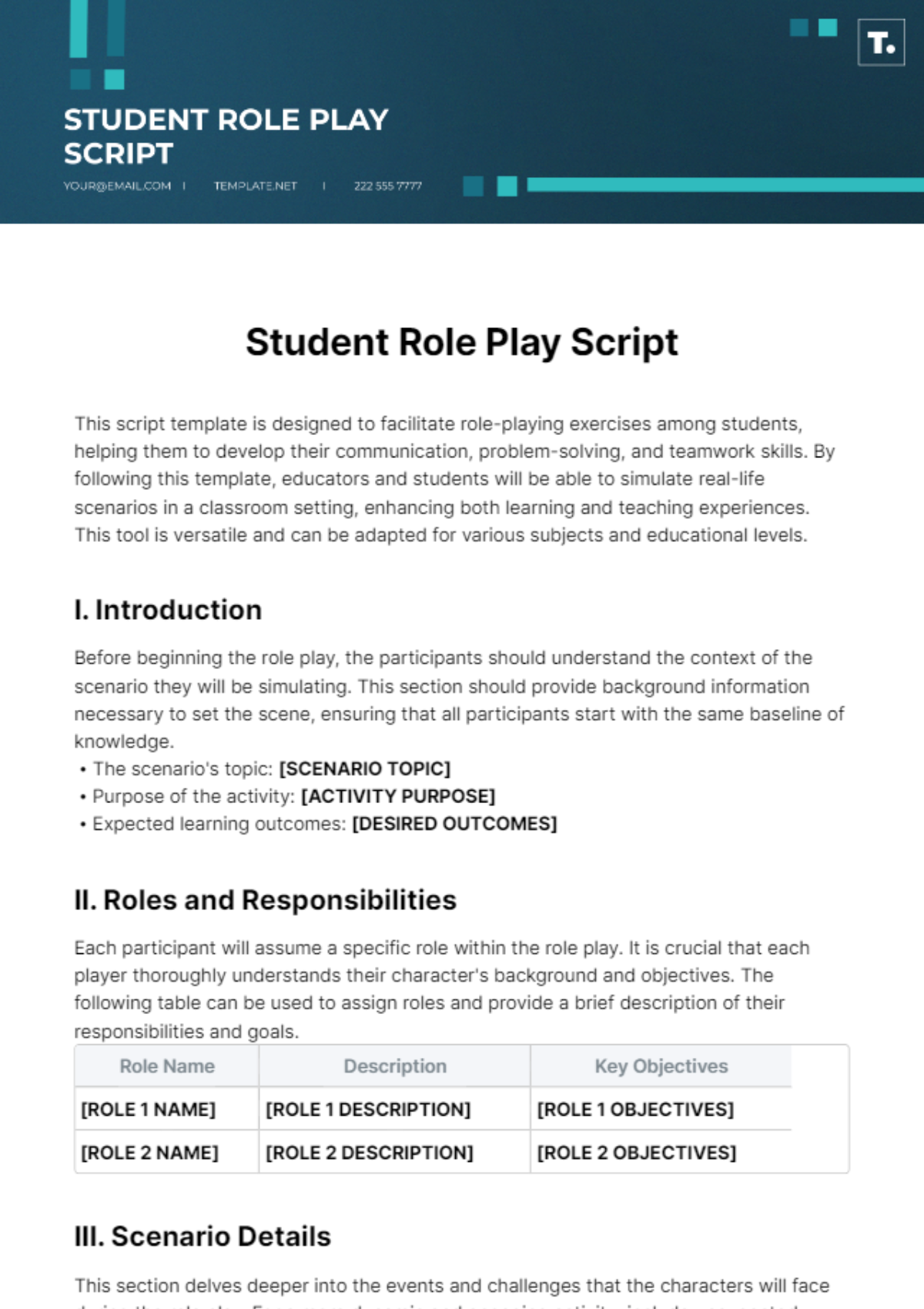 Student Role Play Script Template - Edit Online & Download