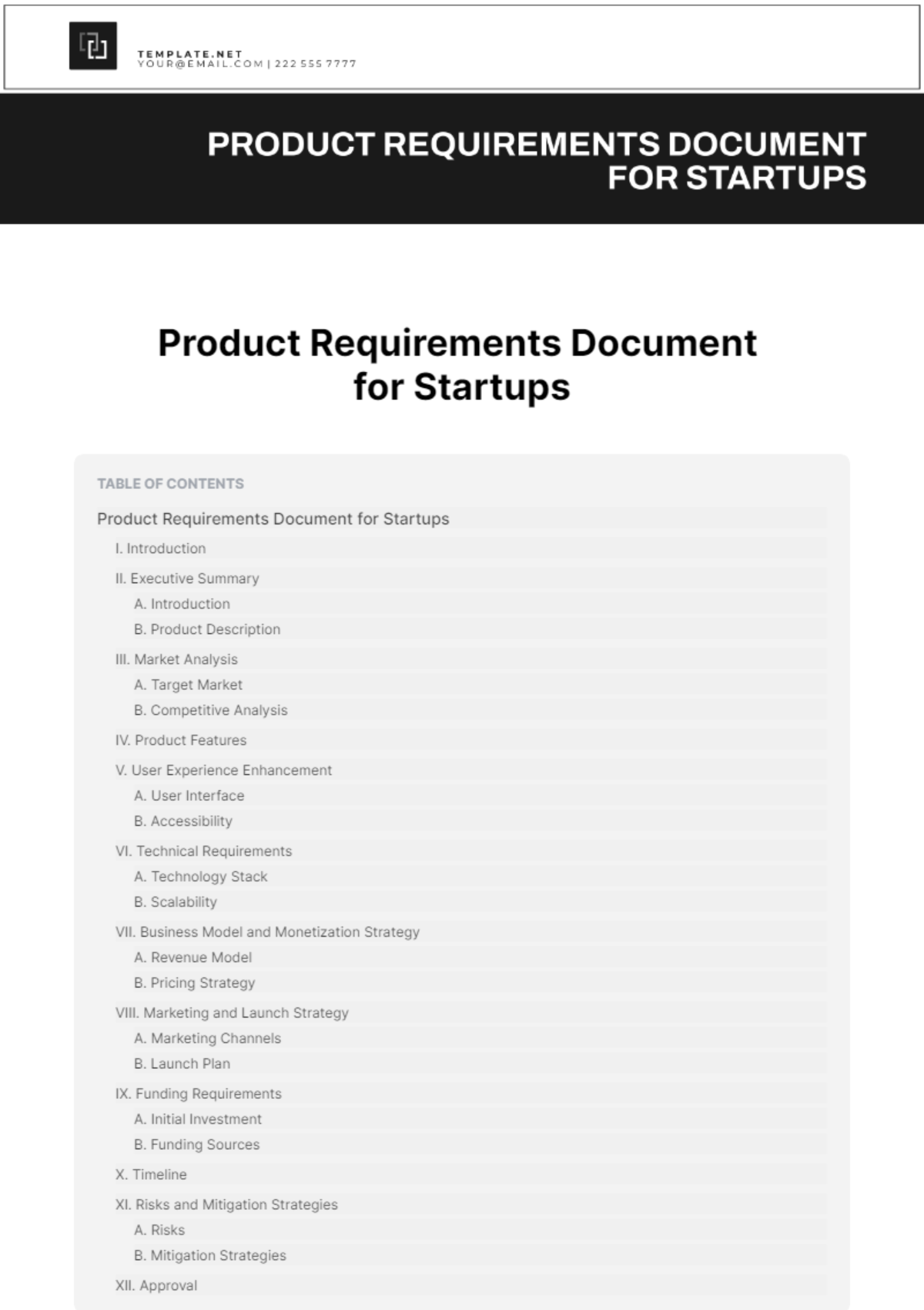 Product Requirements Document for Startups Template