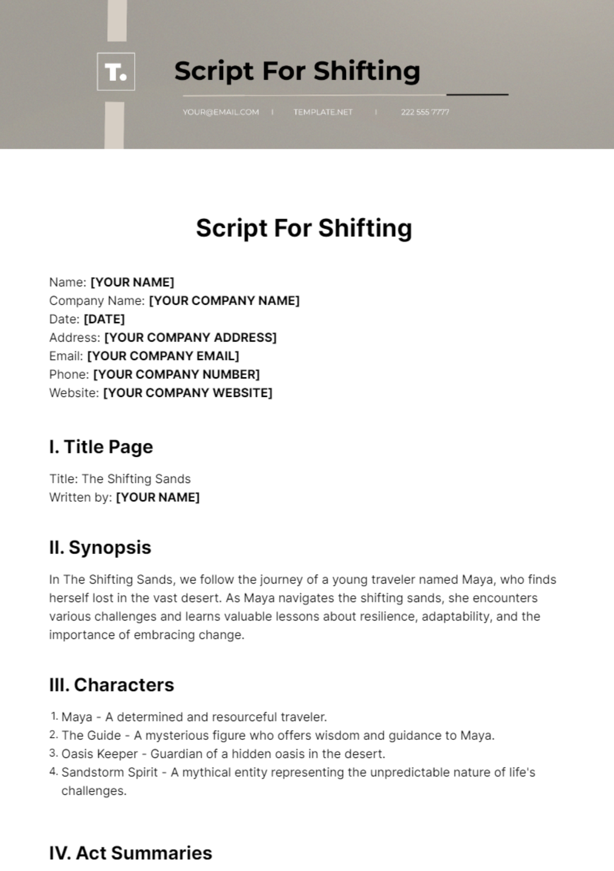 Script For Shifting Template
