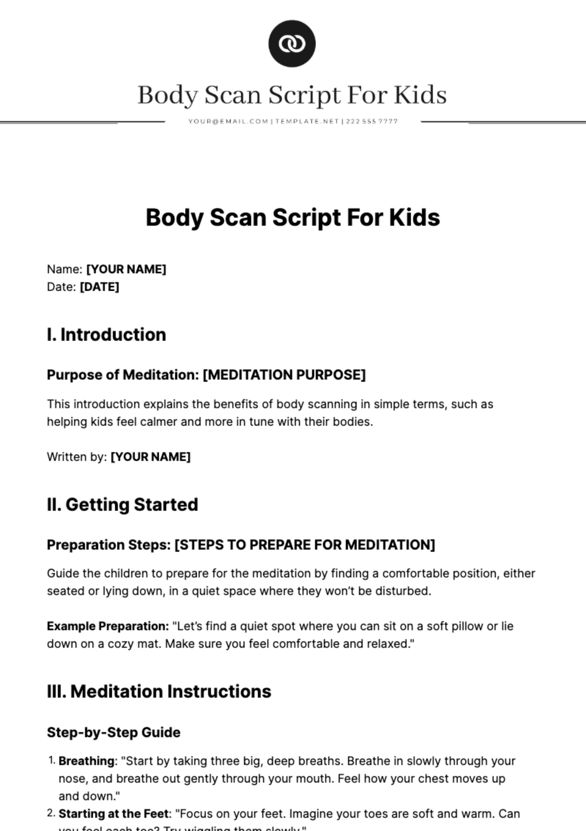 Body Scan Script For Kids Template