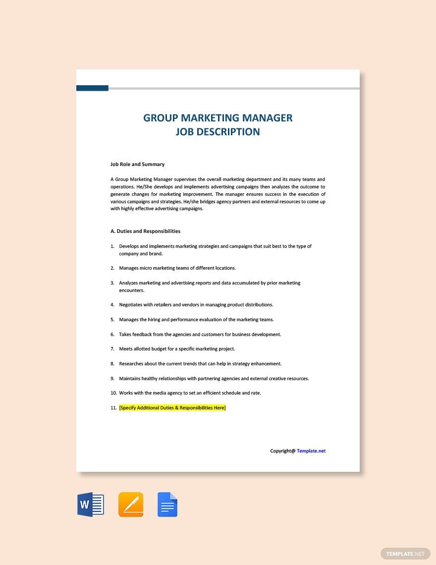Group Marketing Manager Job Description Template
