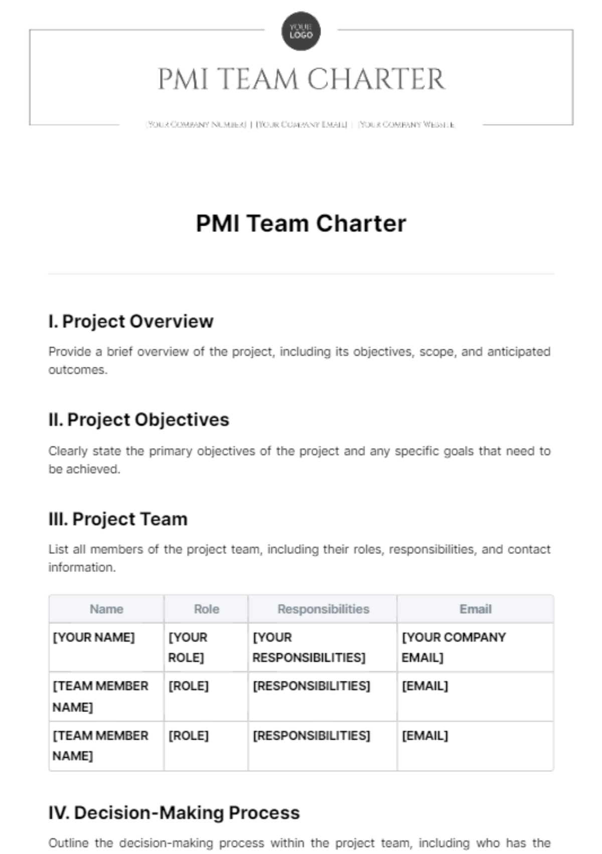Free Pmi Team Charter Template