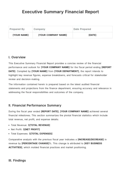 Free Executive Summary Financial Report Template to Edit Online