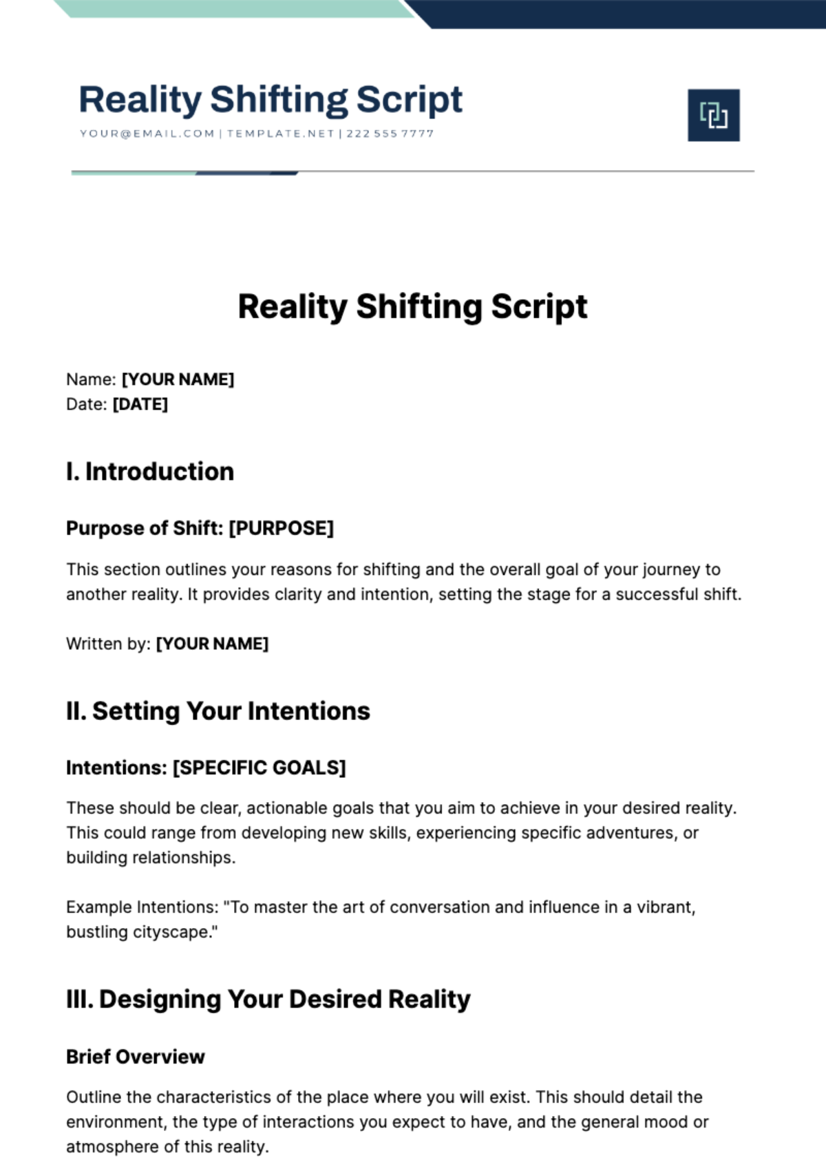 Reality Shifting Script Template