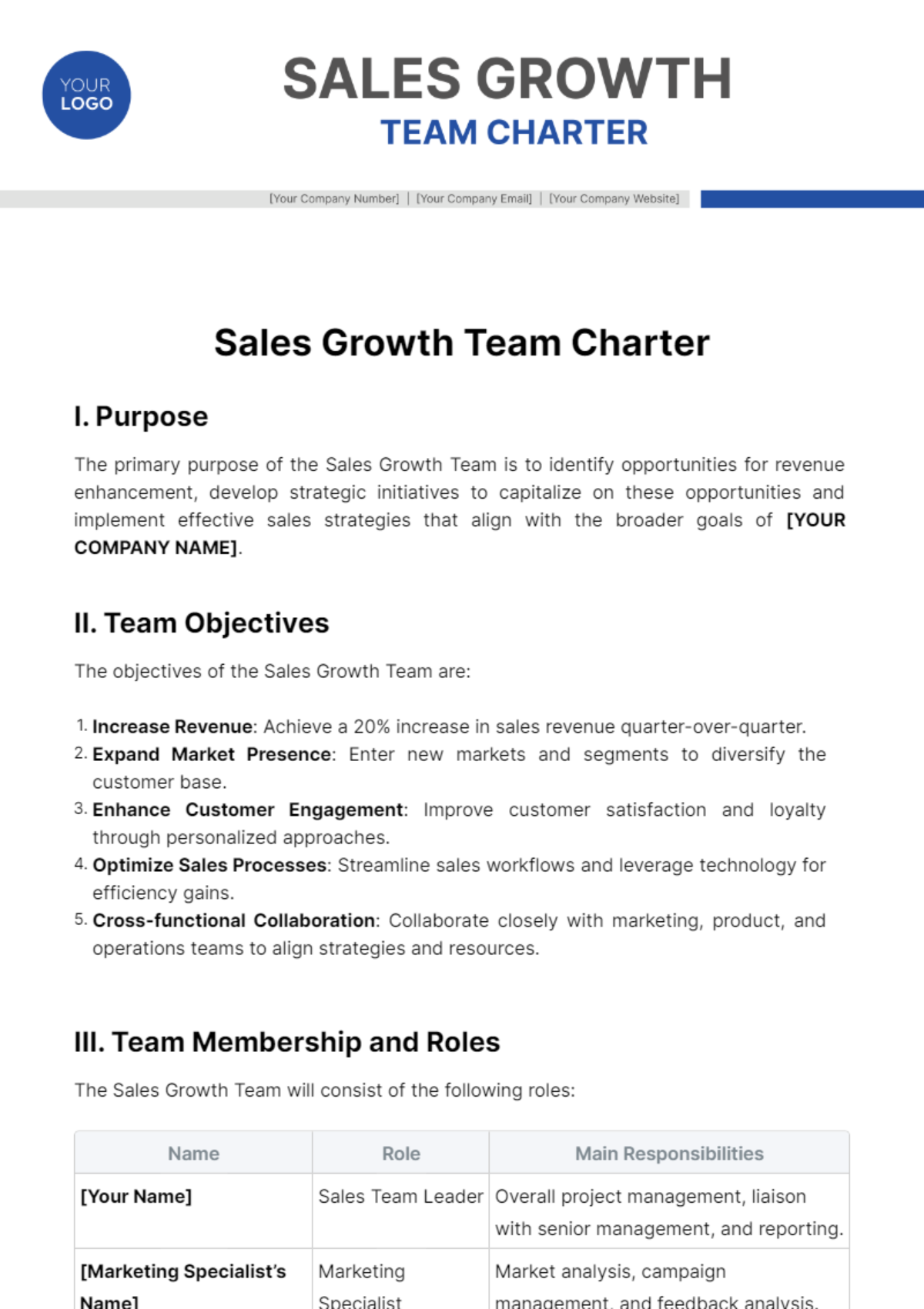 Free Sales Growth Team Charter Template