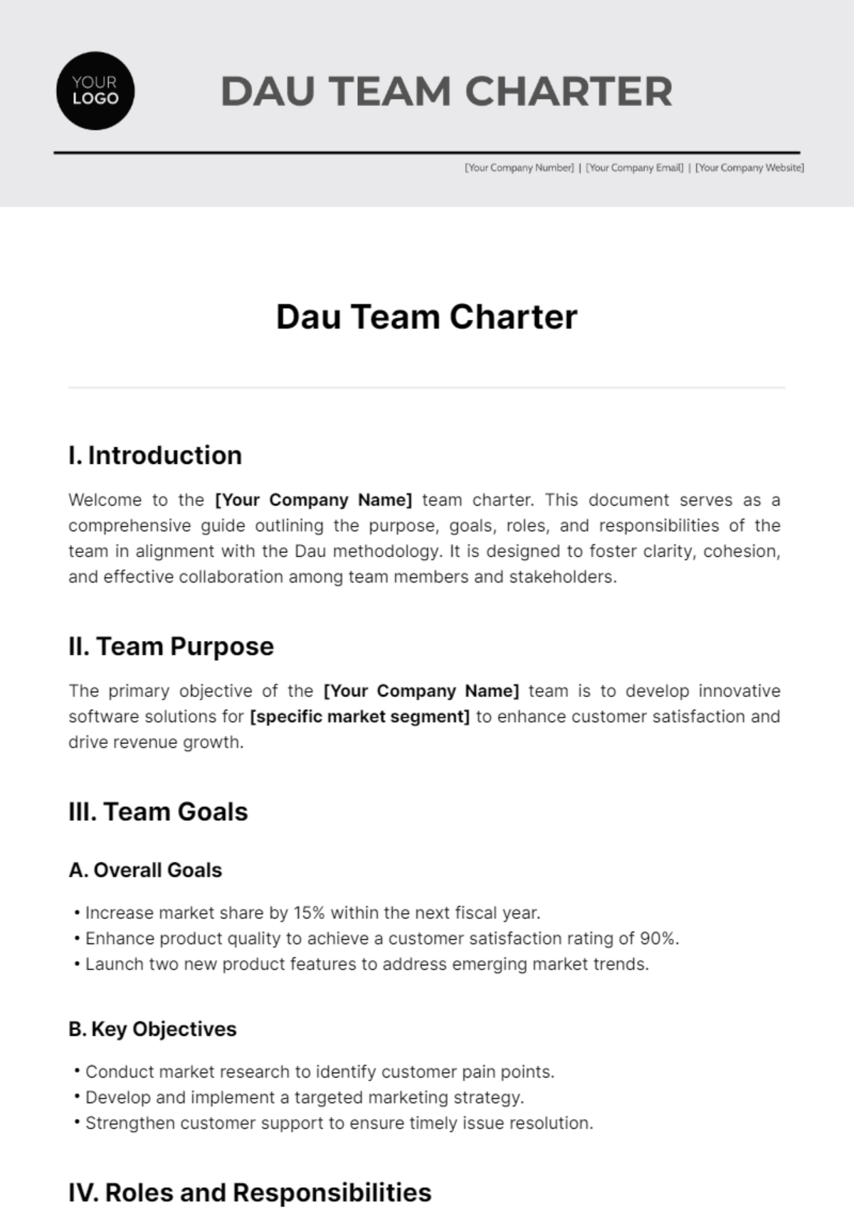 Free Dau Team Charter Template