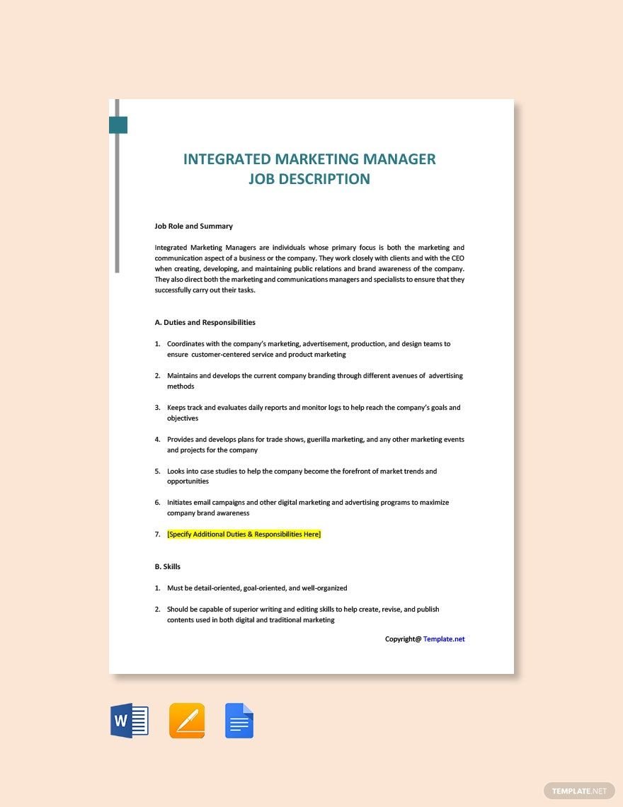 Integrated Marketing Manager Job Description Template