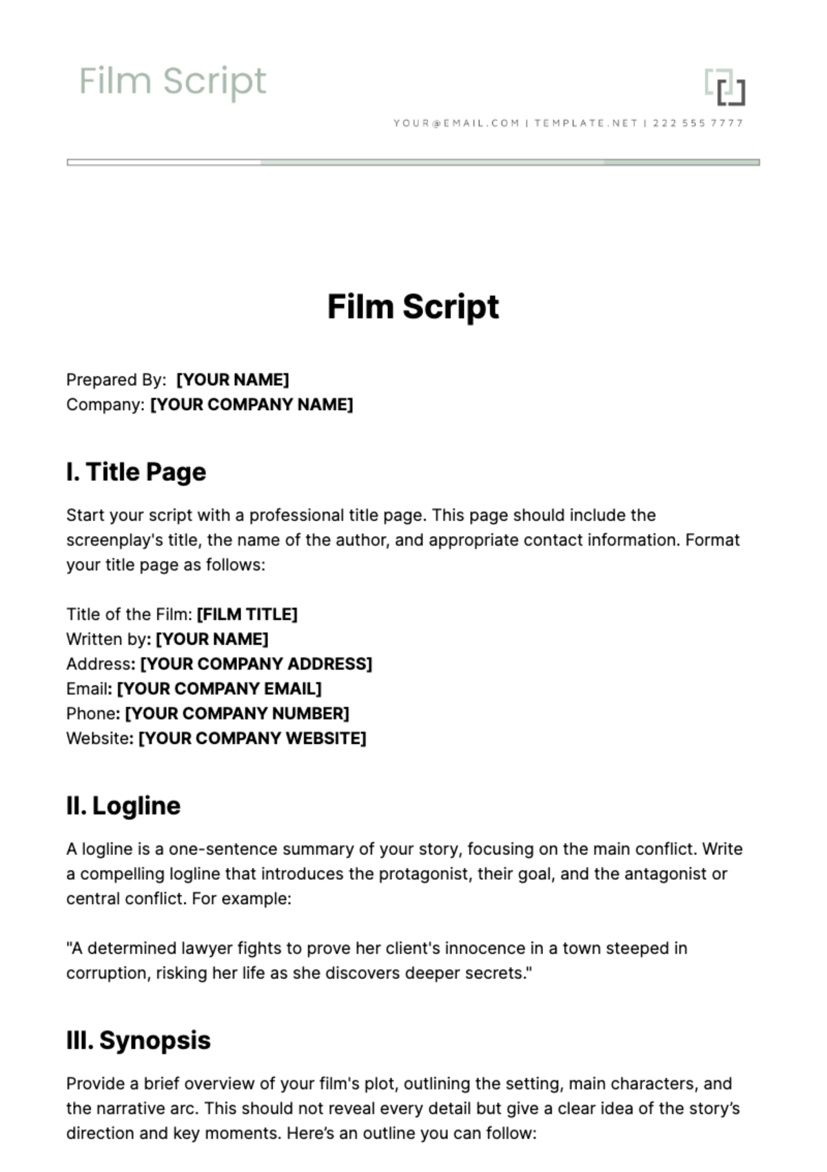 Film Script Template