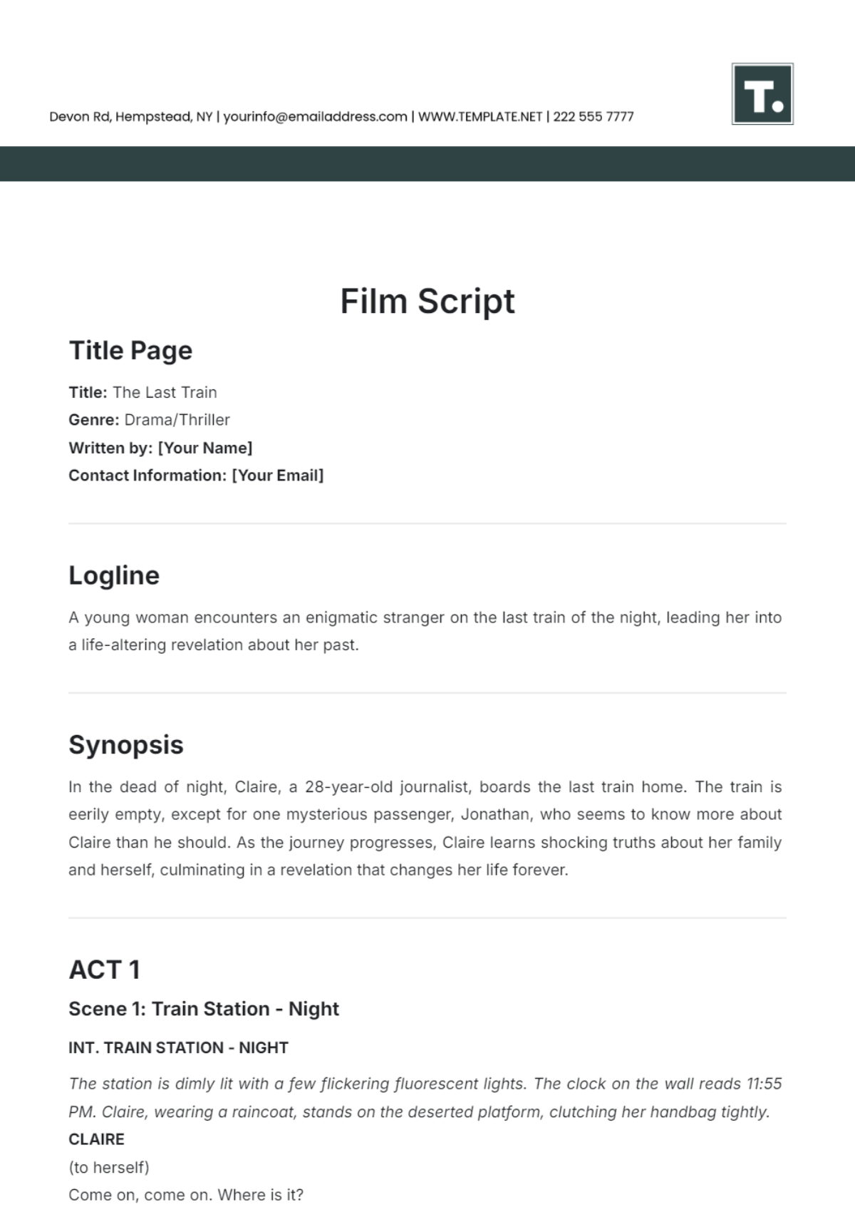 Professional Film Script Template - Edit Online & Download