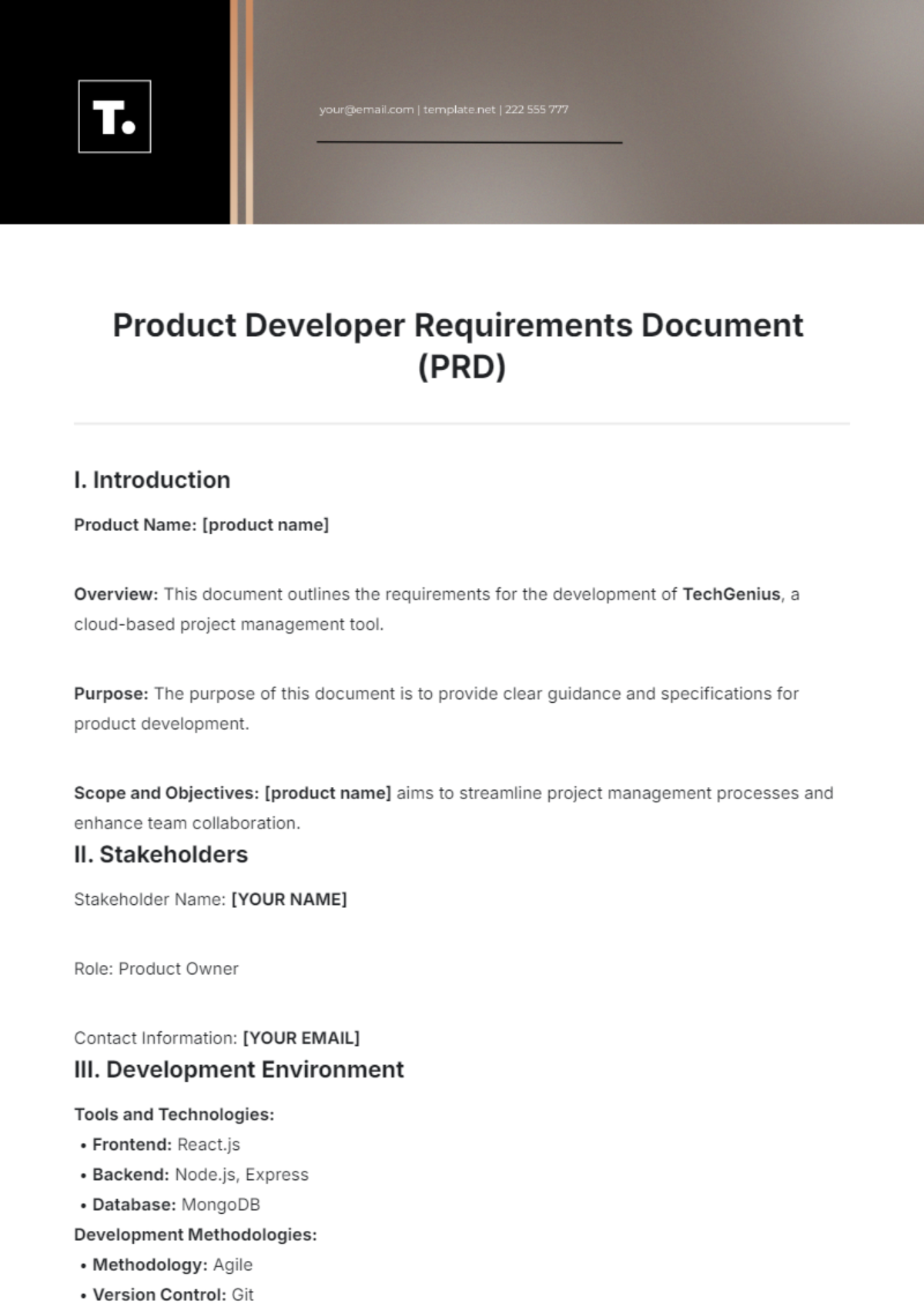 Product Developer Requirements Document Template