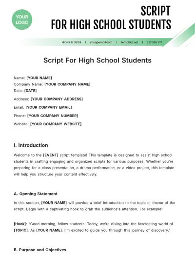 Free Script For High School Students Template to Edit Online