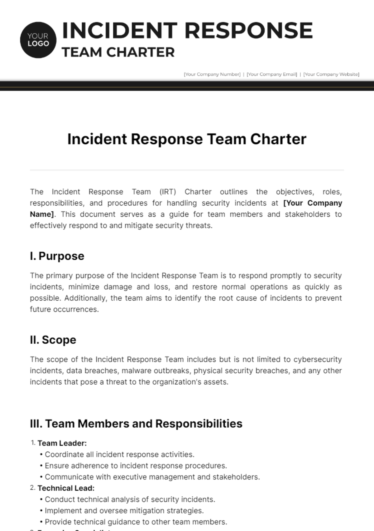 Incident Response Team Charter Template