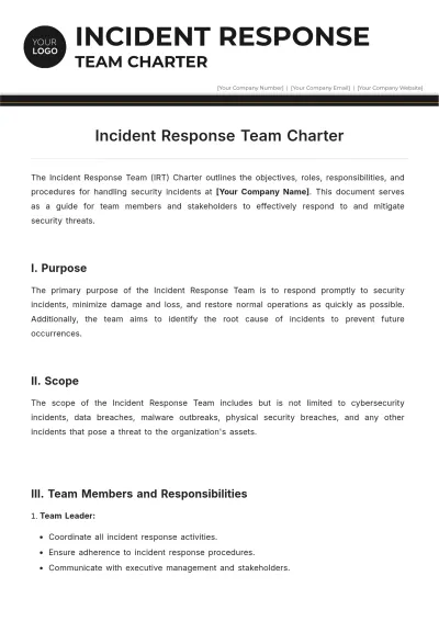 Free Incident Response Team Charter Template to Edit Online