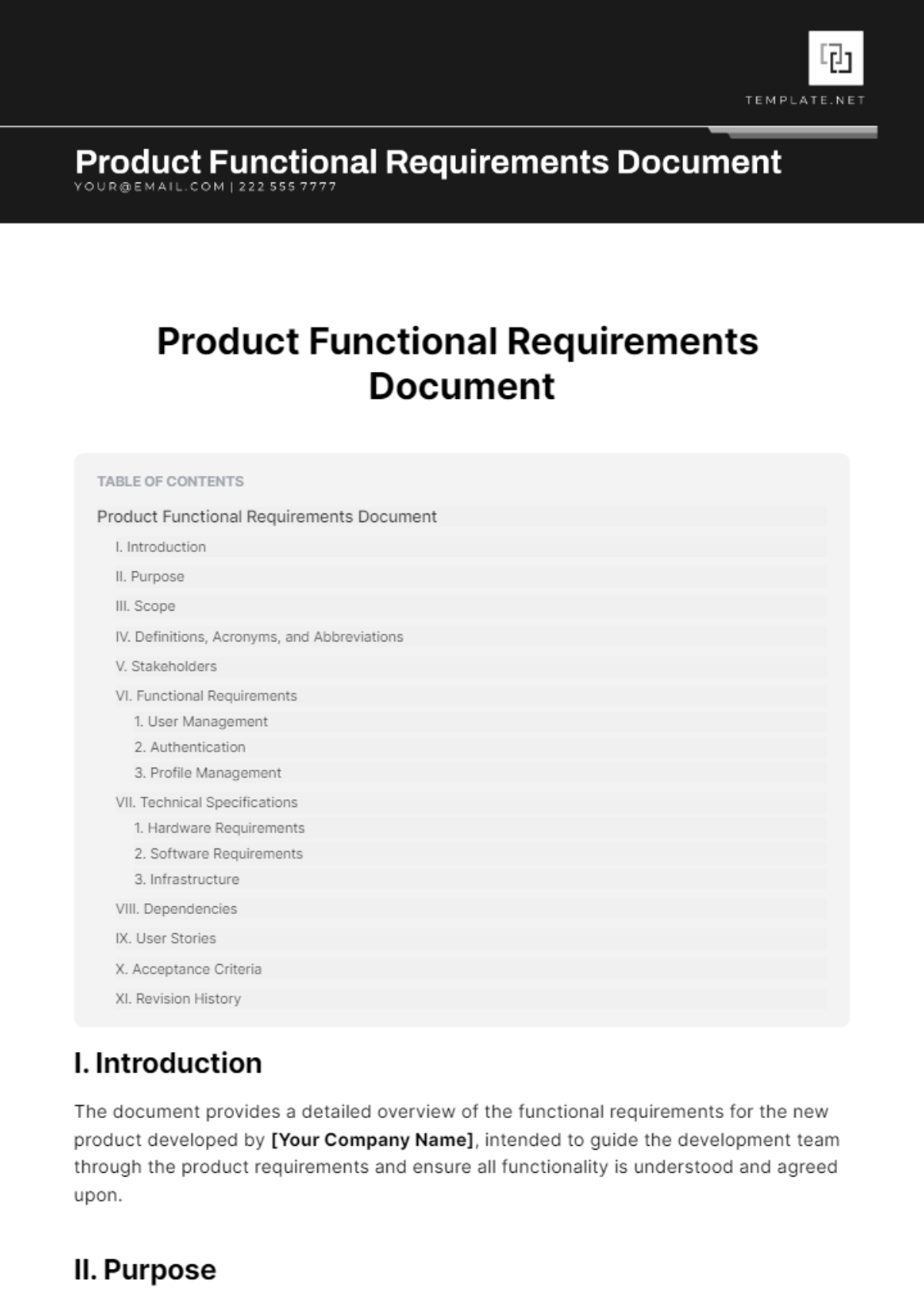 Product Functional Requirements Document Template