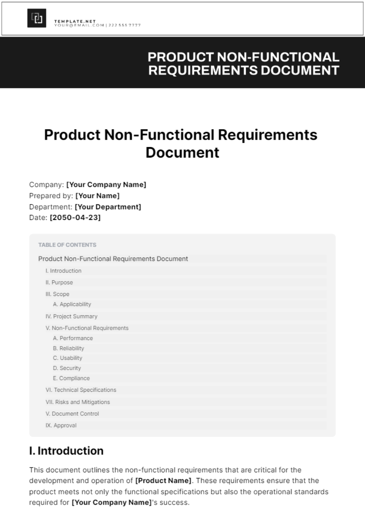 Product Non Functional Requirements Document Template 