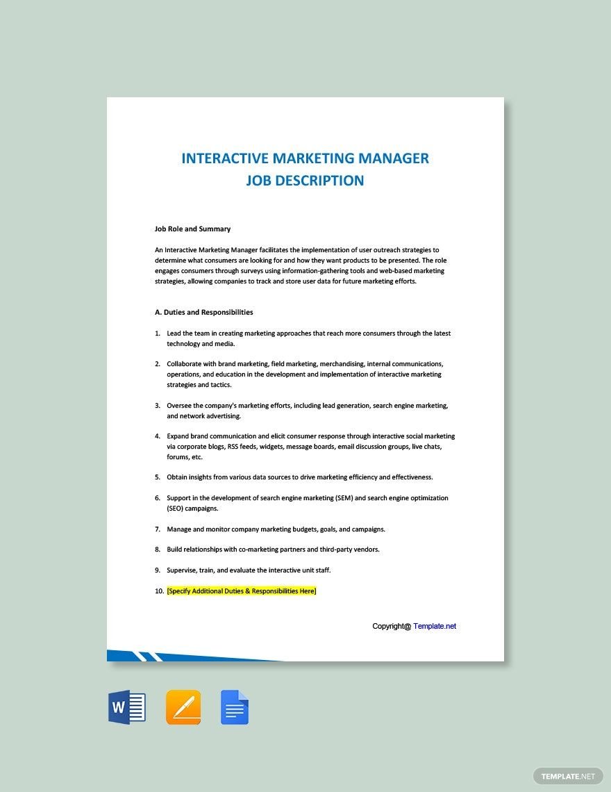 Interactive Marketing Manager Job Description Template