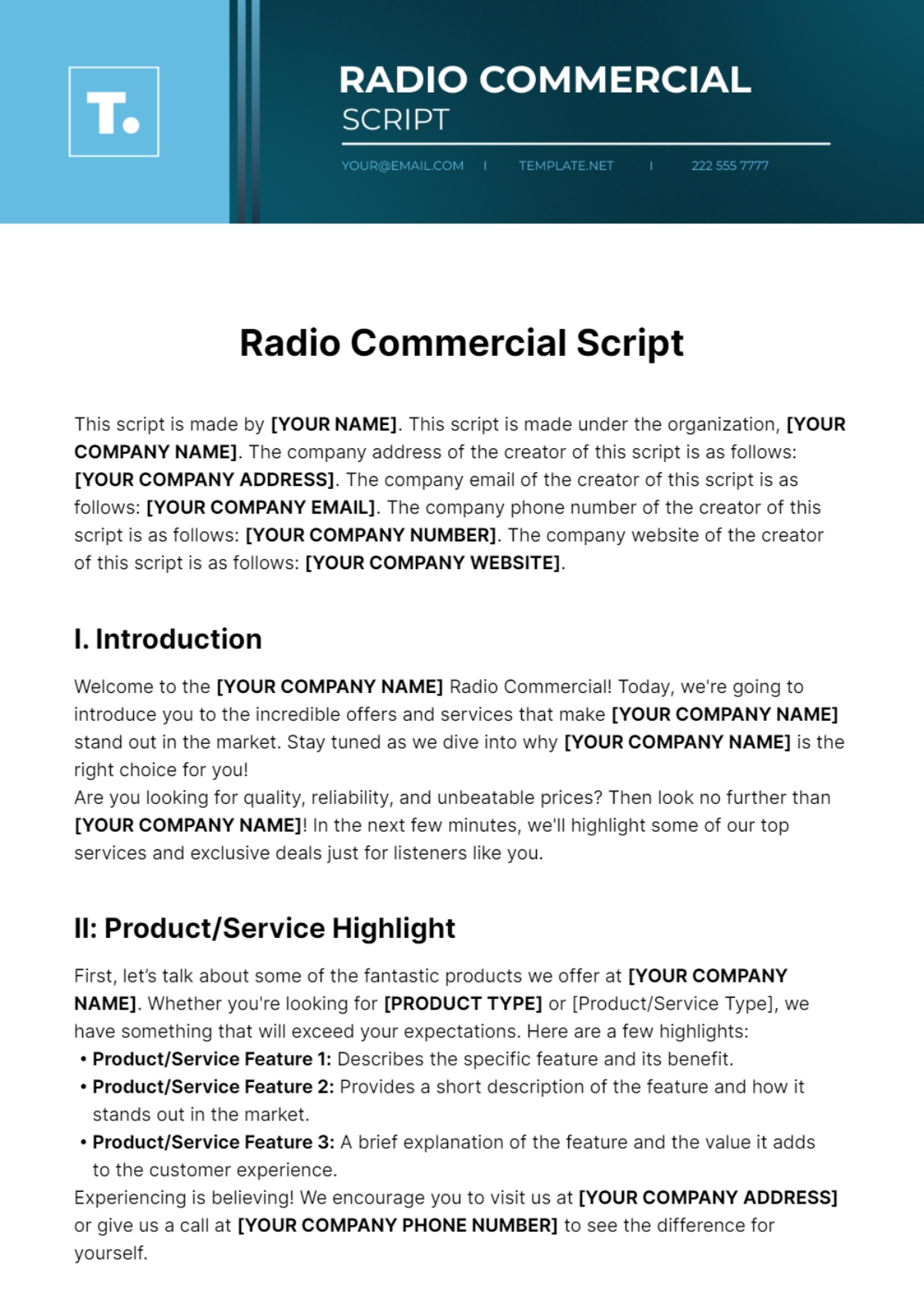 Radio Commercial Script Template