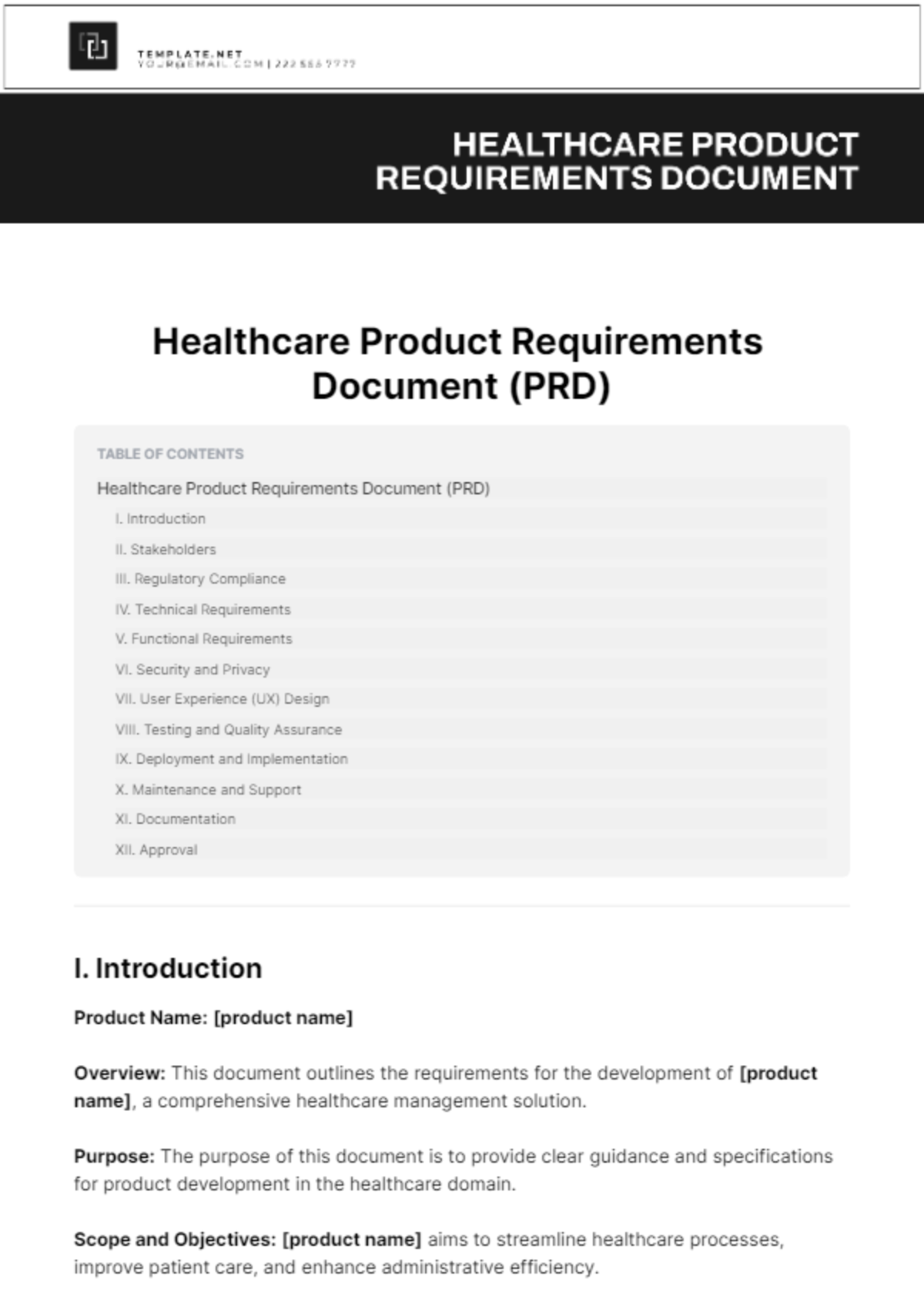 Healthcare Product Requirements Document Template