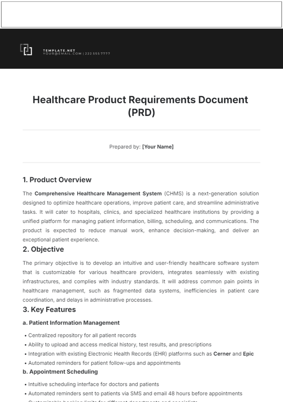 Healthcare Product Requirements Document Template - Edit Online & Download