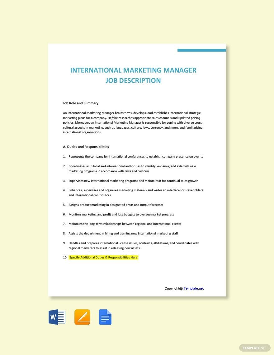 International Marketing Manager Job Description Template
