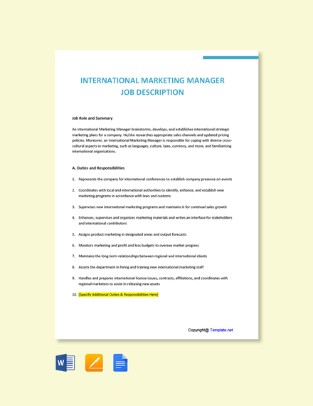  International Marketing Manager Job Description Template Google Docs 