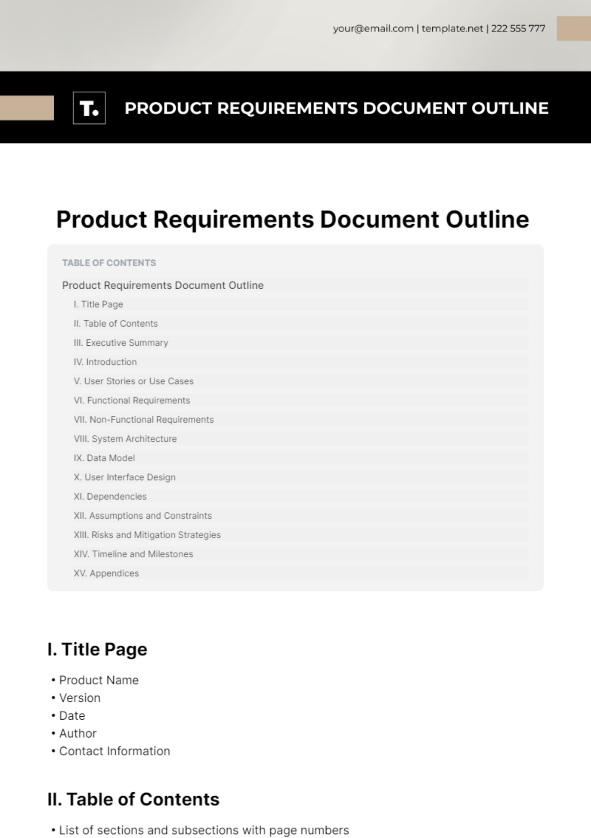 Product Requirements Document Outline Template