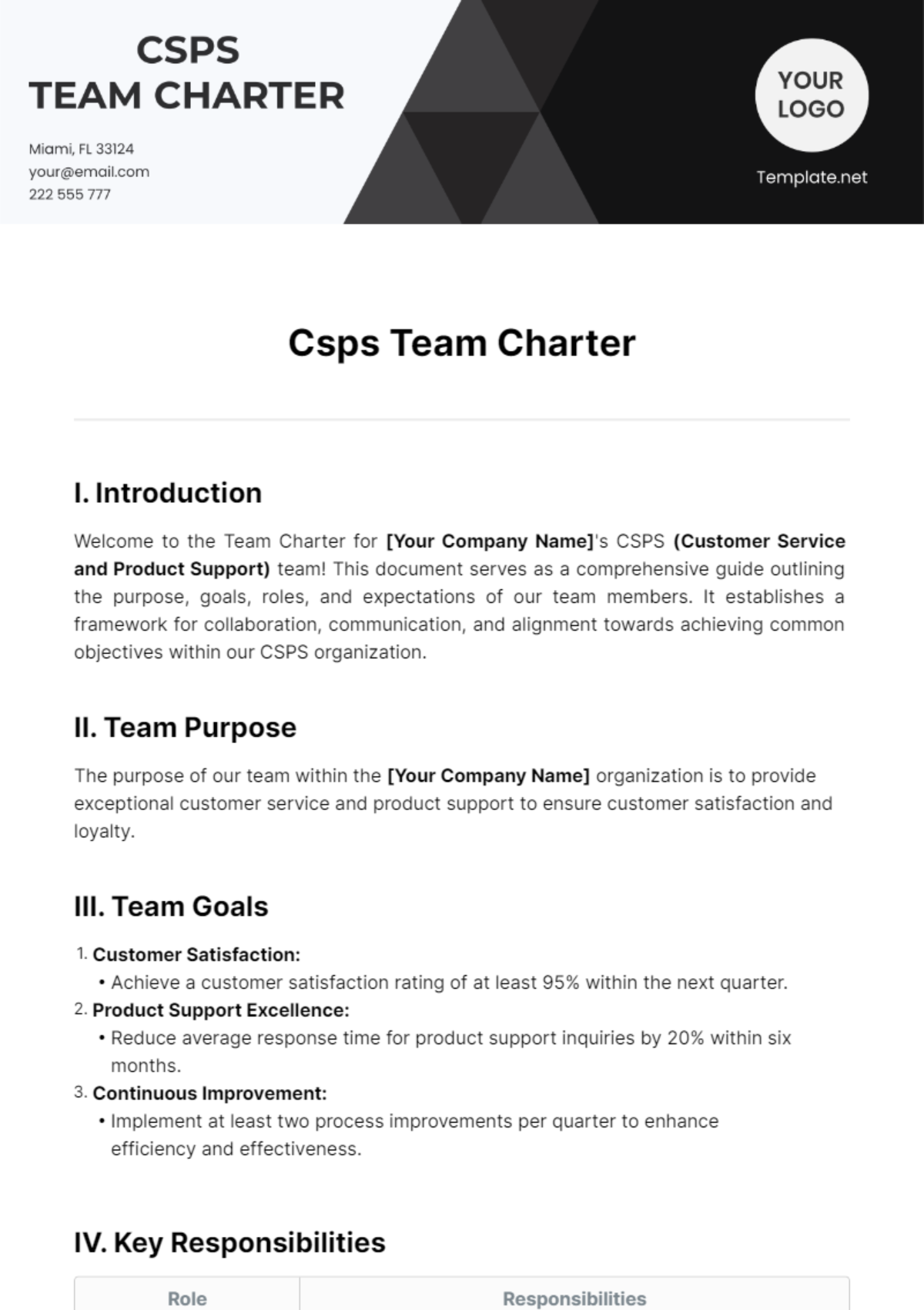 Free Csps Team Charter Template