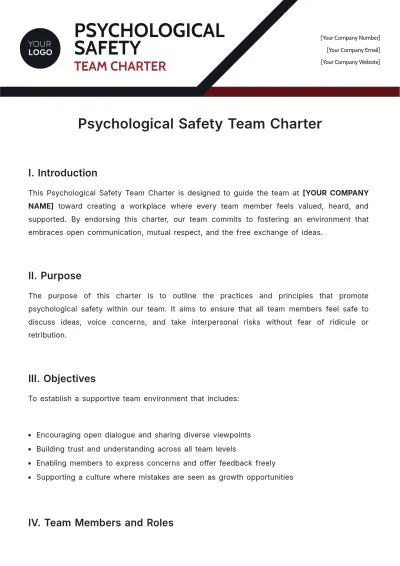Free Psychological Safety Team Charter Template to Edit Online