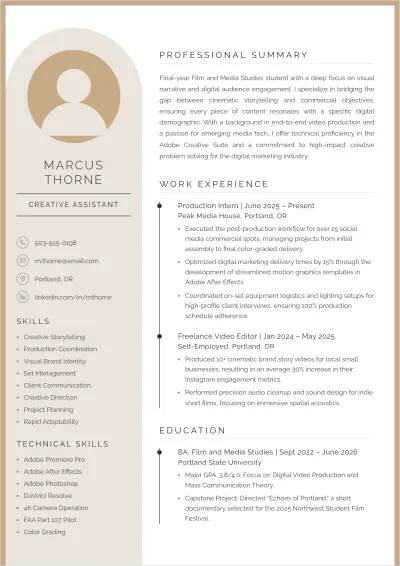 Free Student Video ATS Resume Template, AI Resume Builder