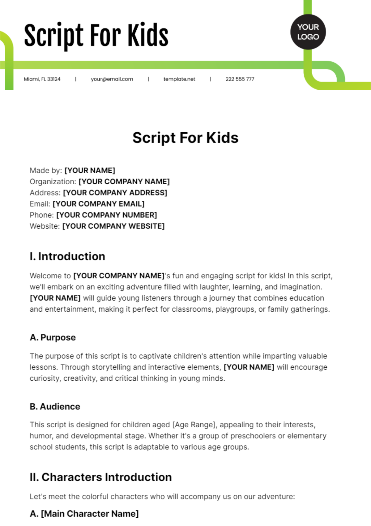 Script  For Kids Template