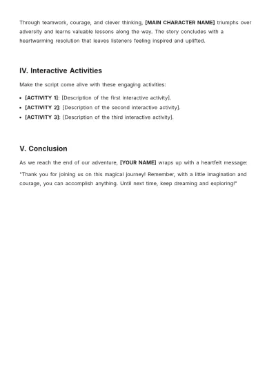 Free Script  For Kids Template to Edit Online