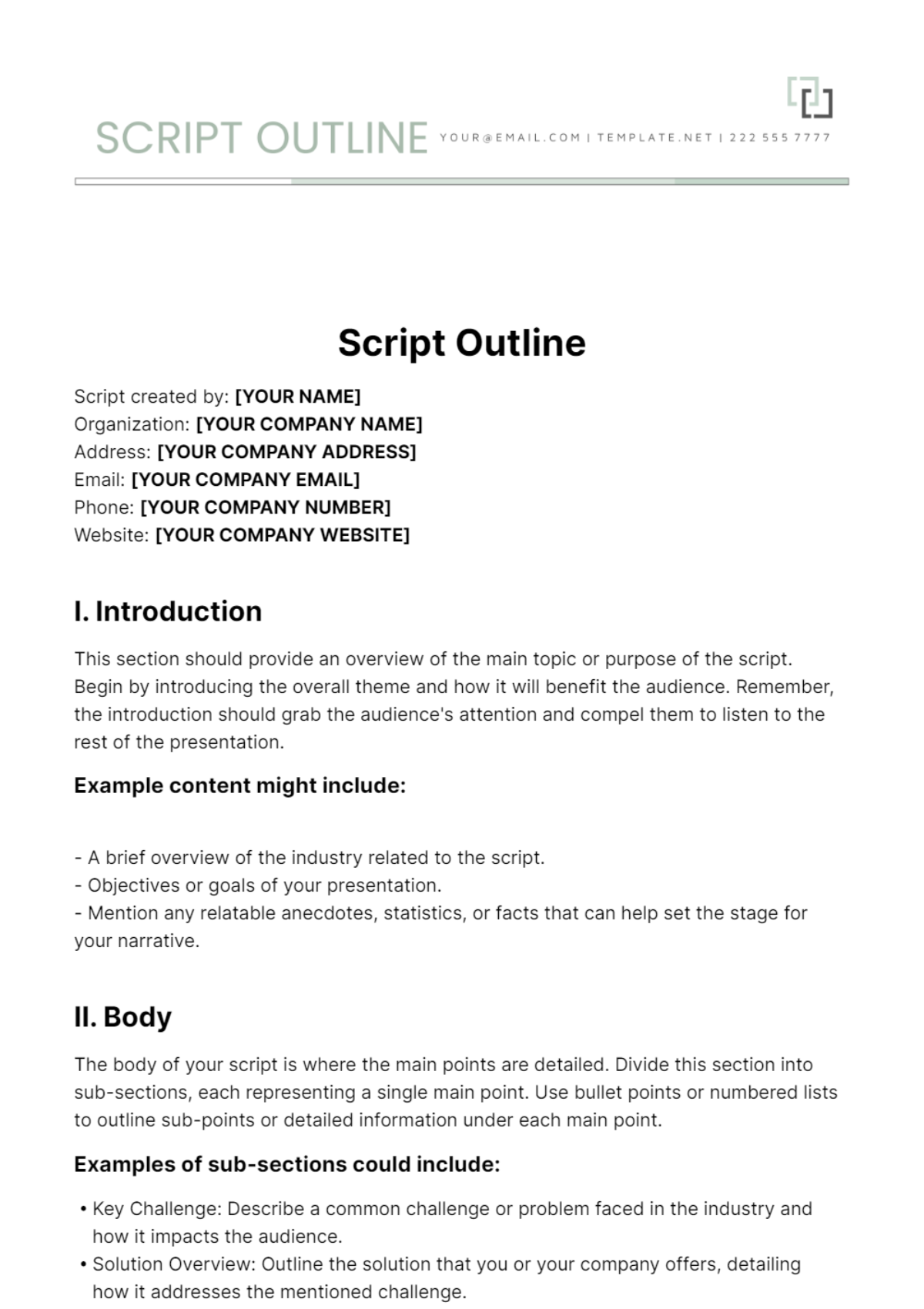 Script Outline Template