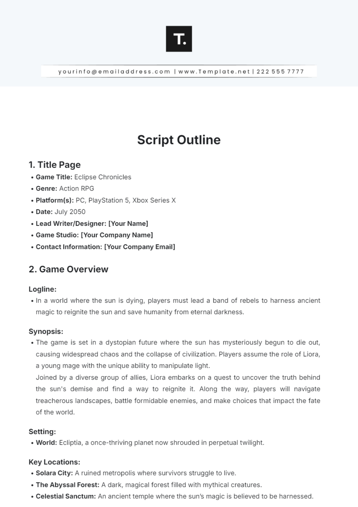 Script Outline Template - Edit Online & Download