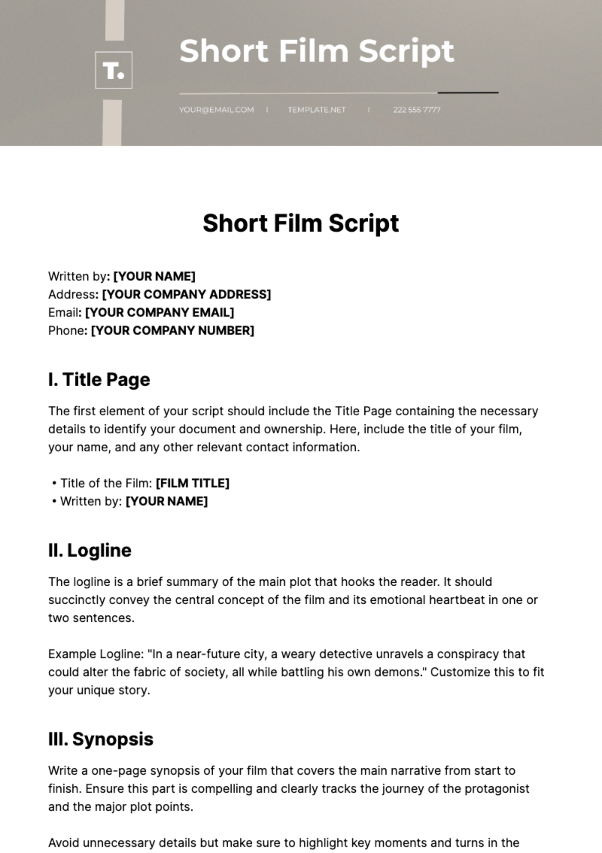 Short Film Script Template