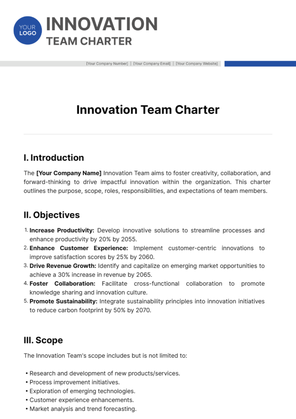 Free Innovation Team Charter Template