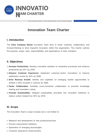 Free Innovation Team Charter Template to Edit Online