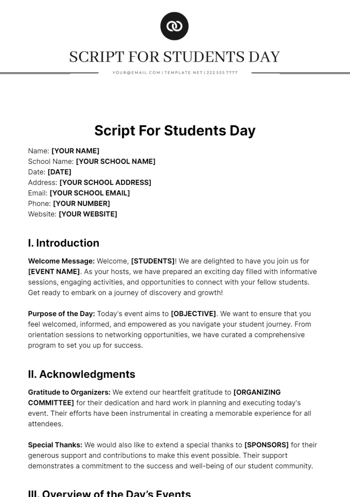 Script For Students Day Template