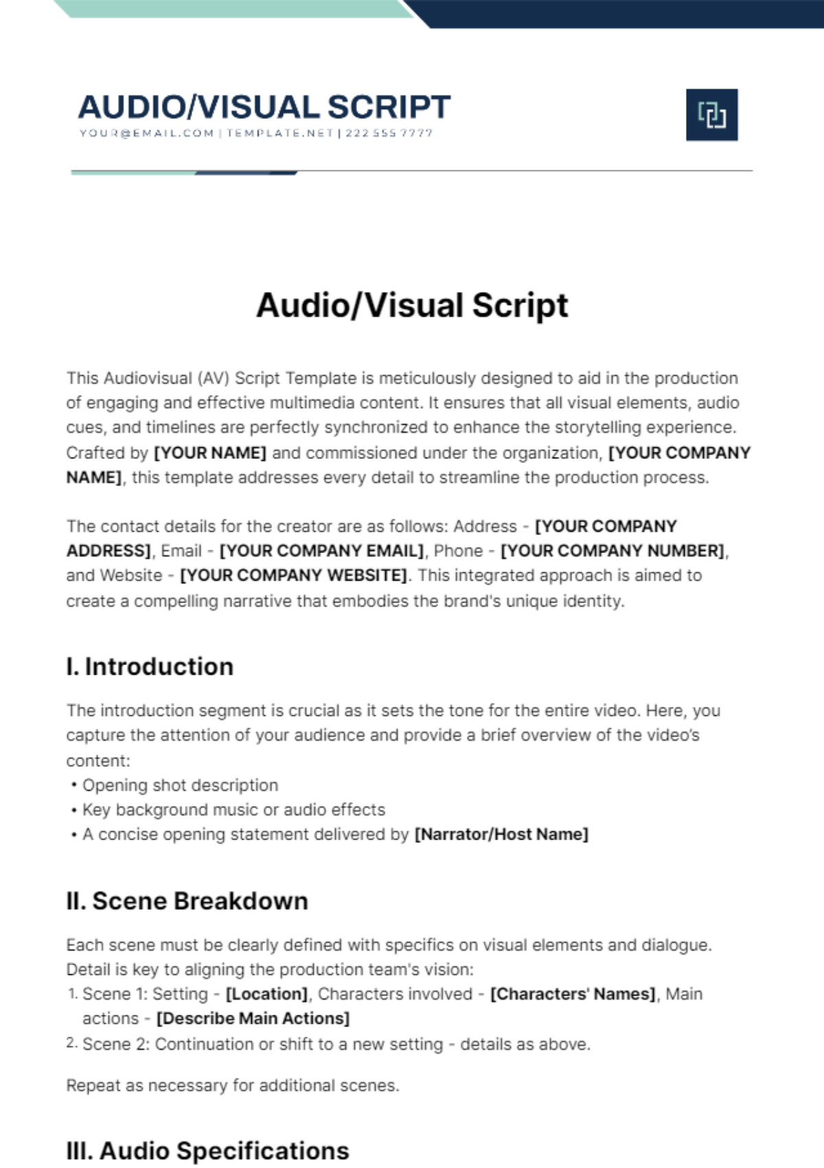 AV Script Template - Edit Online & Download