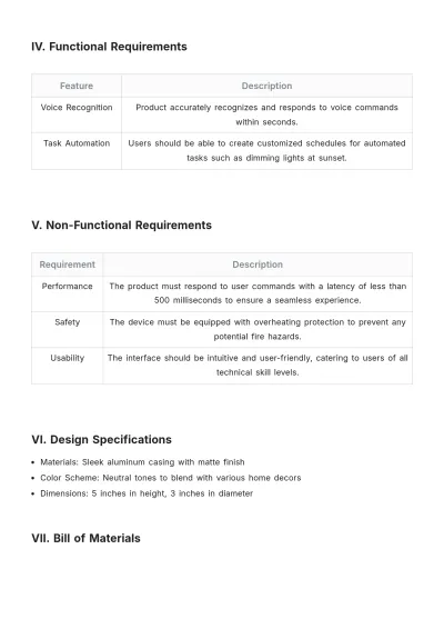 Free Product Requirements Document Table of Contents Template to Edit Online