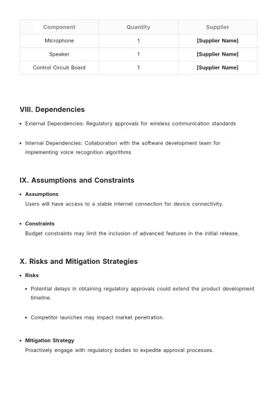 Free Product Requirements Document Table of Contents Template to Edit Online