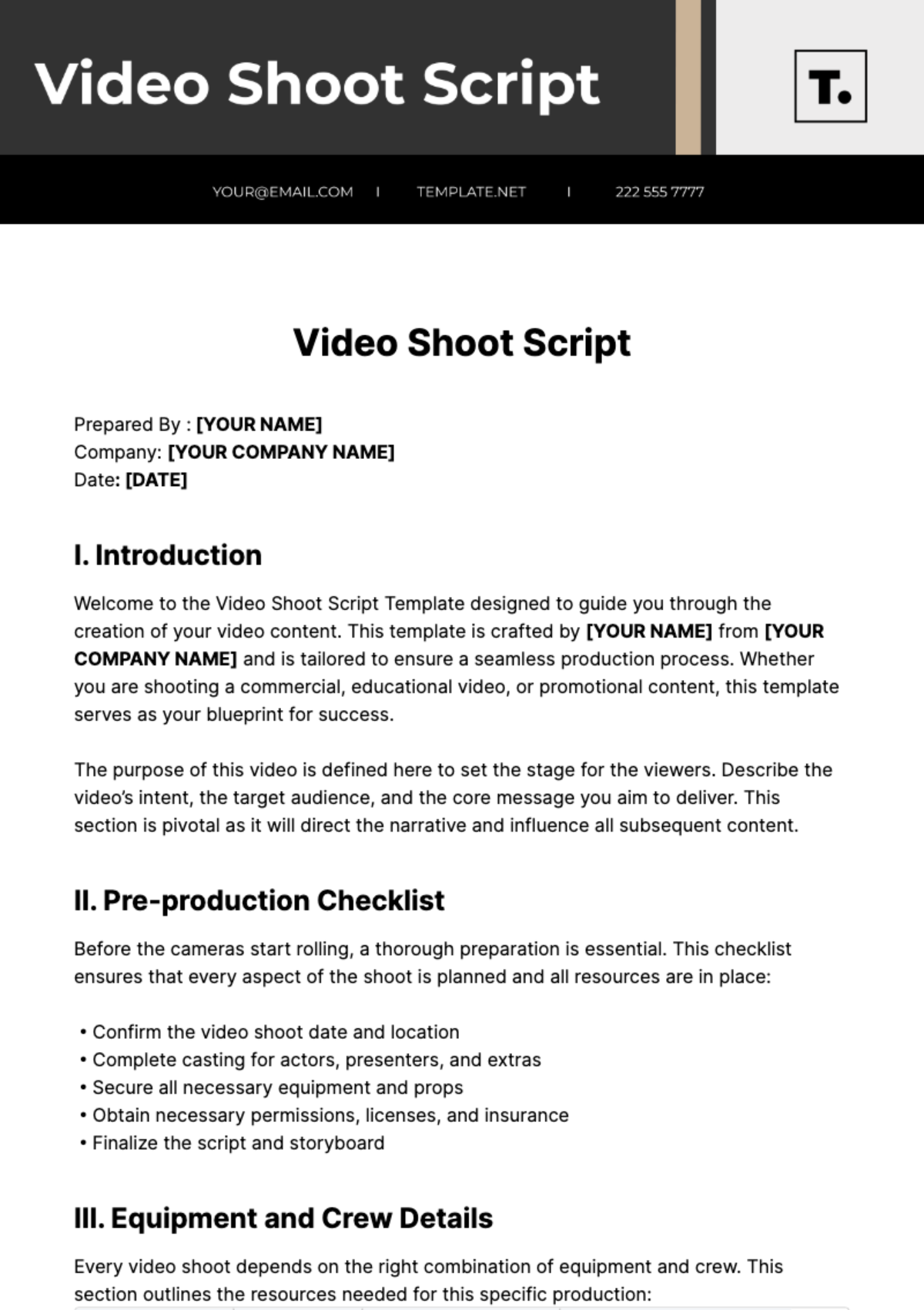 Video Shoot Script Template