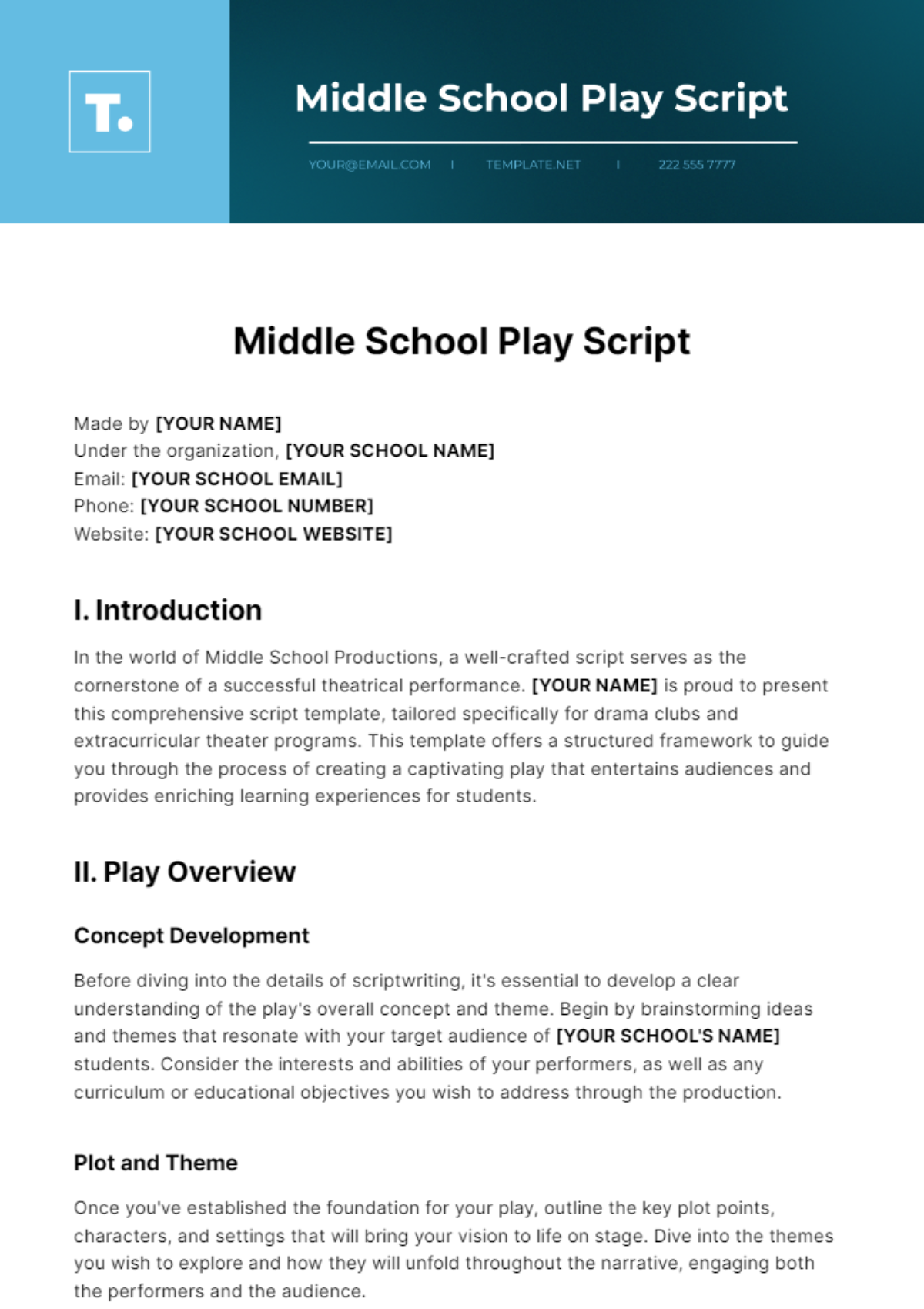 Middle School Play Script Template