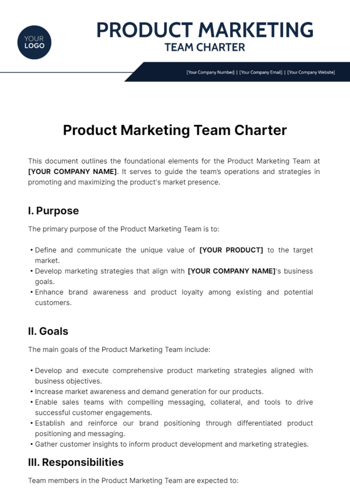 Product Marketing Team Charter Template