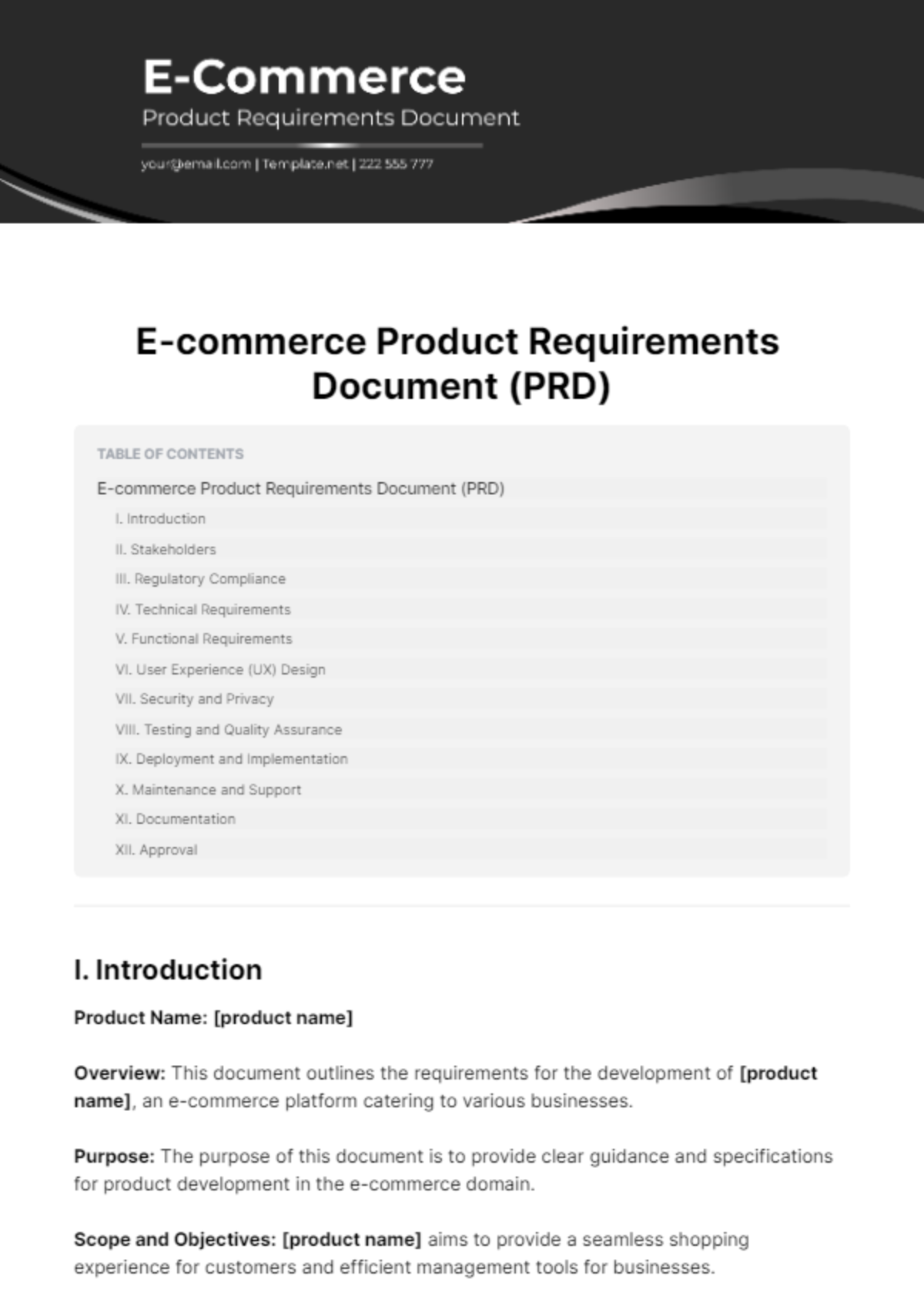 E-commerce Product Requirements Document Template