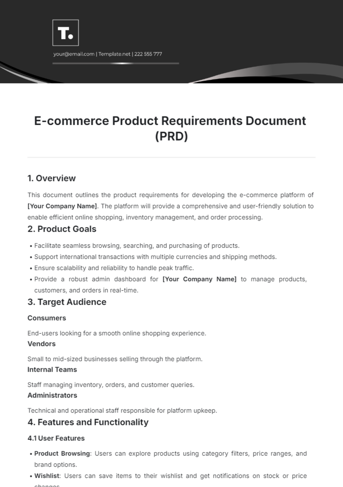 E-commerce Product Requirements Document Template - Edit Online & Download