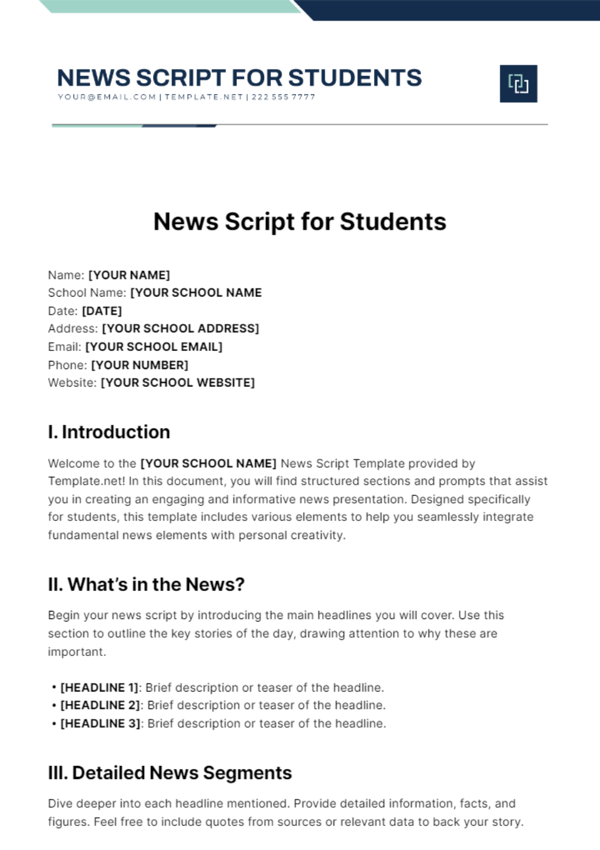 News Script For Students Template