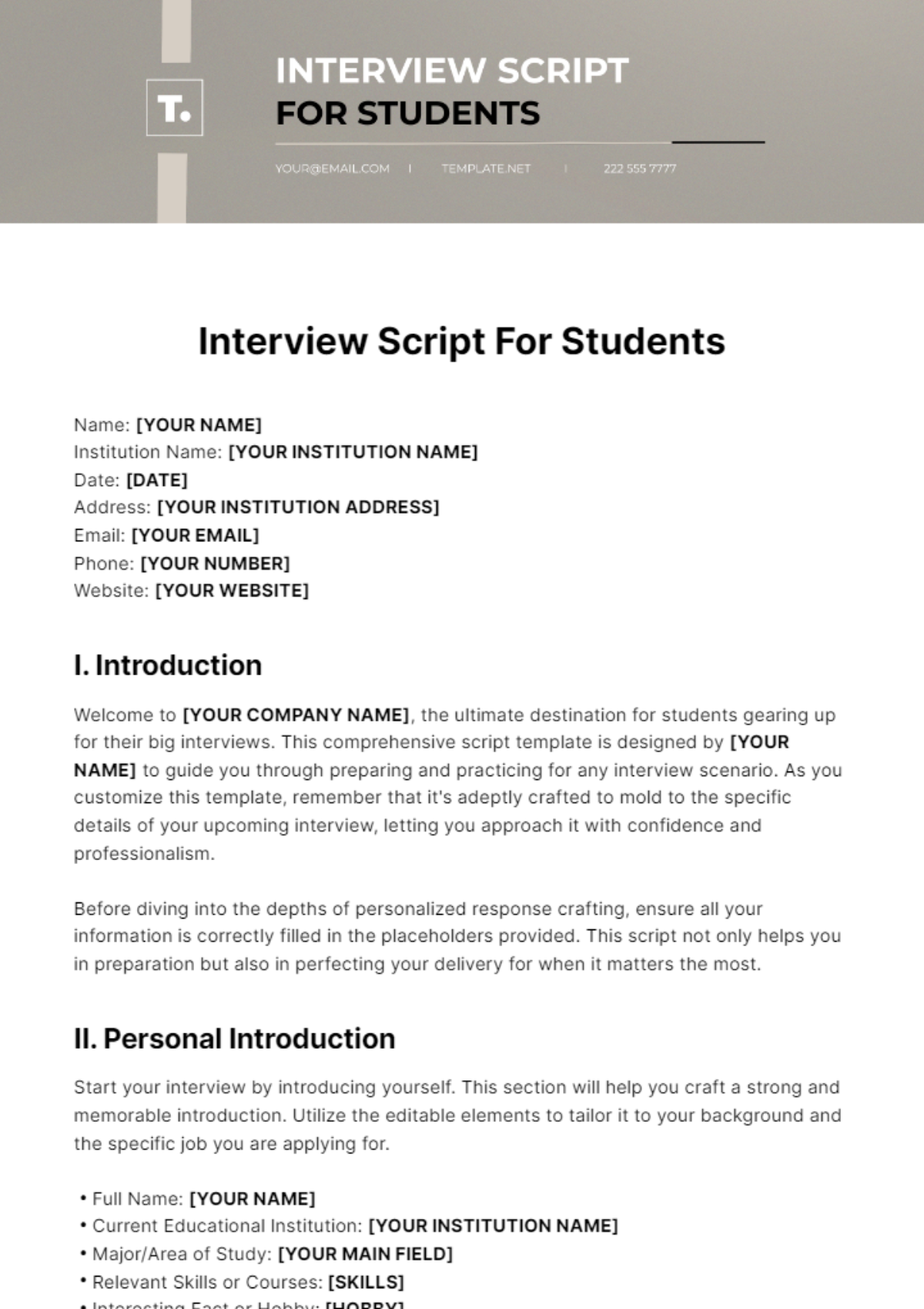 Interview Script For Students Template