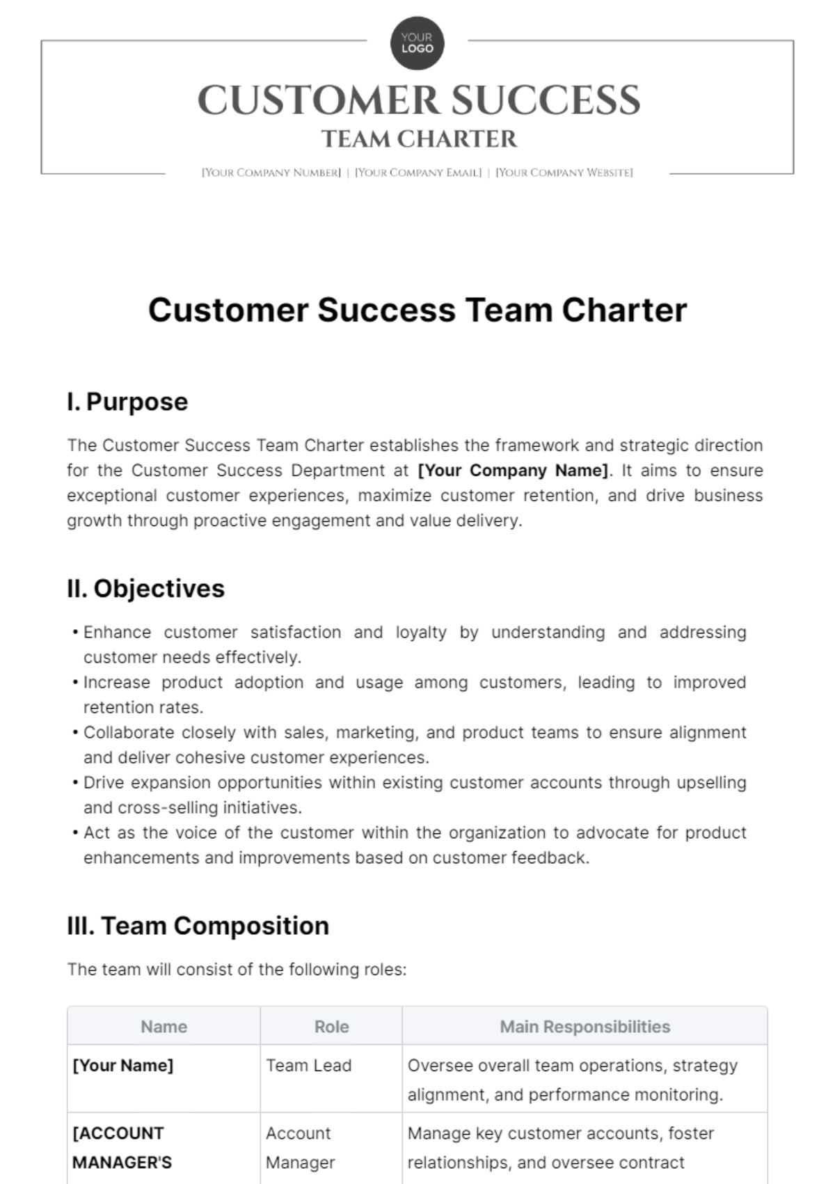 Customer Success Team Charter Template
